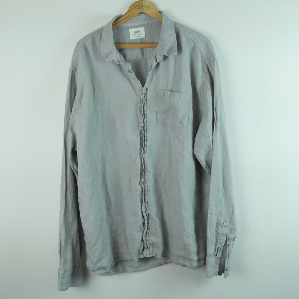 Harris‎ Wilson Jon Linen Shirt Mens XXXL Grey Long Sleeve Quiet Luxury Preppy